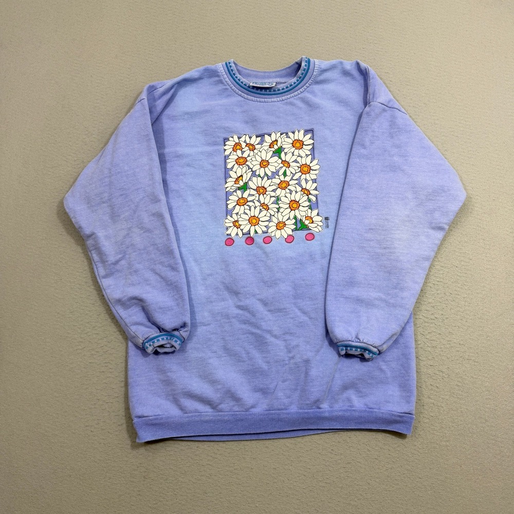 Vintage Fresh Produce Sweatshirt Womens Small Purple Daisy Graphic Pullover USA